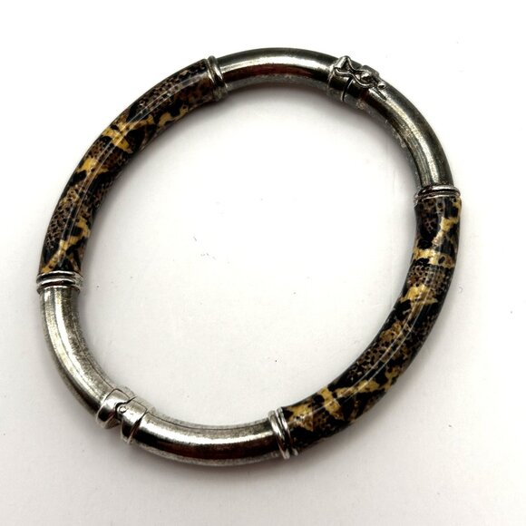 Milor Italy 925 Sterling Silver Enamel Hinged Bangle Bracelet Animal Print 6.75 - Picture 1 of 9